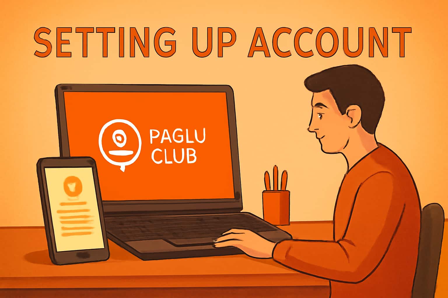 An informative scene depicting the steps involved in setting up a Paglu Club account.