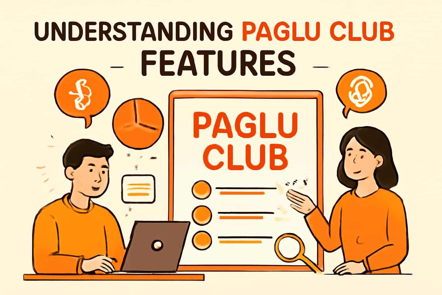 Informational representation of Paglu Club features with an emphasis on user interaction.